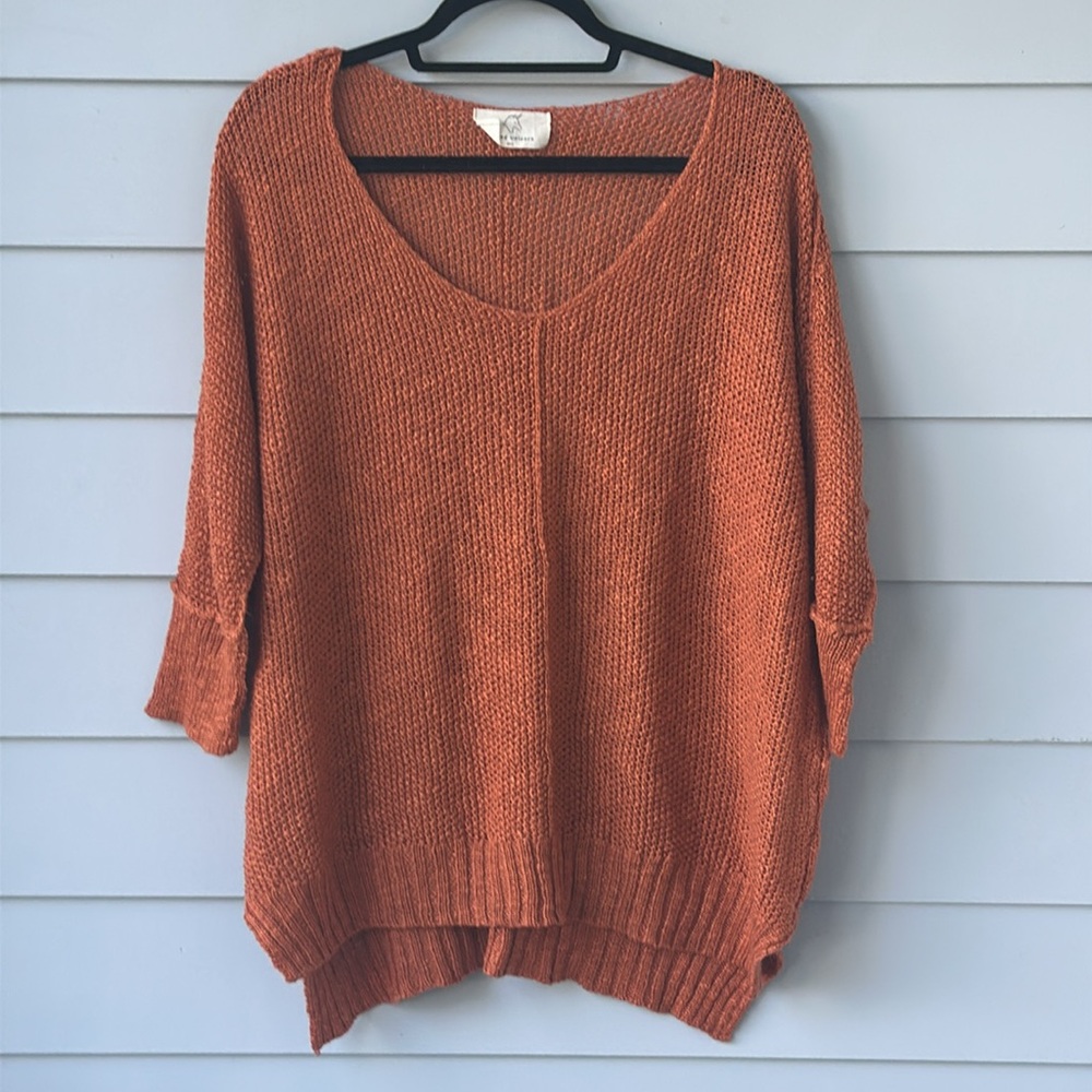 ☀️BOGO Item NWOT Hyped Unicorn Burnt Orange 3/4 Sleeve Sweater☀️
